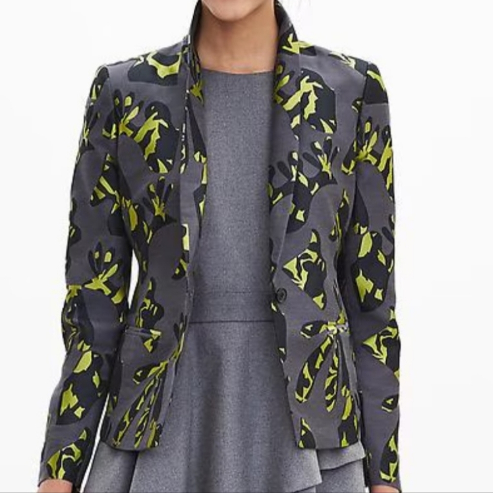 Banana Republic Floral Patterned Women's Jacket - Gray and Green
